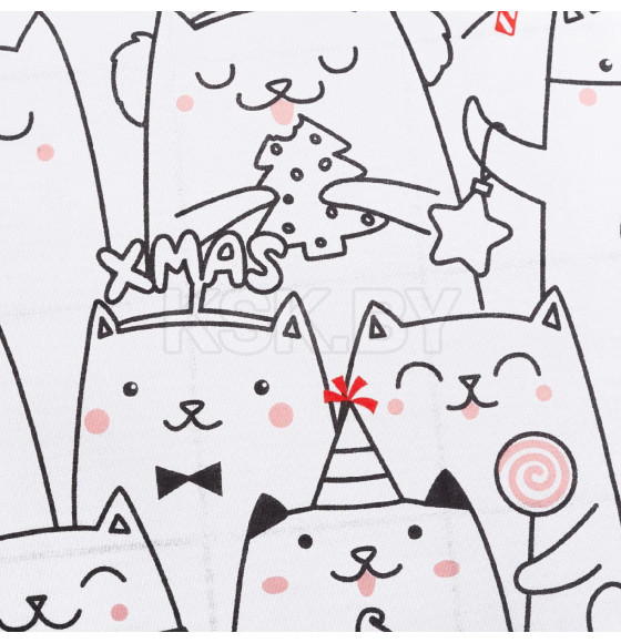 Постельное белье новогоднее Этель 1.5 сп Xmas cat 143*215 см, 150*214 см, 70*70 см - 2 штуки (4935599) 