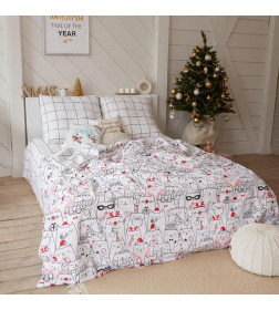 Постельное белье новогоднее Этель 1.5 сп Xmas cat 143*215 см, 150*214 см, 70*70 см - 2 штуки