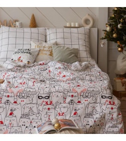 Постельное белье новогоднее Этель 1.5 сп Xmas cat 143*215 см, 150*214 см, 70*70 см - 2 штуки