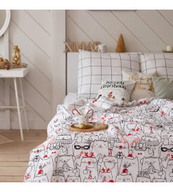 Постельное белье новогоднее Этель 1.5 сп Xmas cat 143*215 см, 150*214 см, 70*70 см - 2 штуки