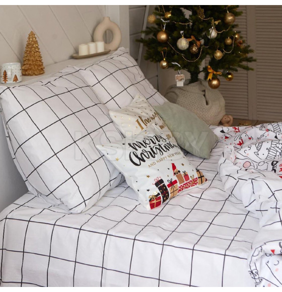 Постельное белье новогоднее Этель 1.5 сп Xmas cat 143*215 см, 150*214 см, 70*70 см - 2 штуки (4935599) 