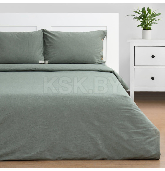 Постельное бельё Этель Denim 1.5 сп, 155х210см, 160х240см, 50х70-2шт, цвет оливковый, жатый хлопок, 140гр/ (10245488) 