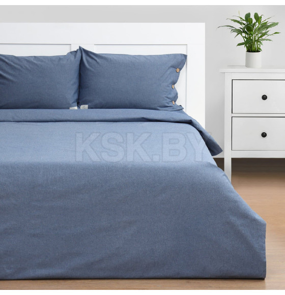 Постельное бельё Этель Denim 2 сп, 180х210см, 220х240см, 50х70-2шт, цвет синий, жатый хлопок, 140 г/м2 (10245418) 