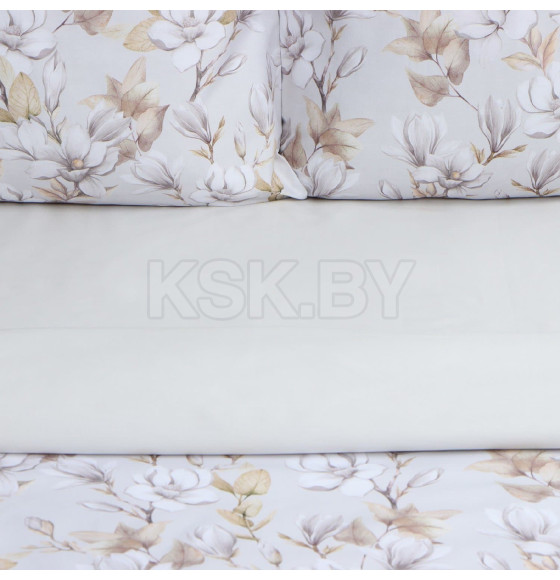 Постельное бельё Этель 1,5 сп Beige flowers, 143х215 см, 150х214 см, 50х70 см -2 шт, мако-сатин 114г/м2 (9947008) 