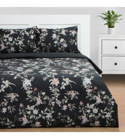 Постельное бельё Этель 2 сп Black flowers, 175х215 см, 200х214 см, 50х70 см -2 шт, мако-сатин 114г/м2