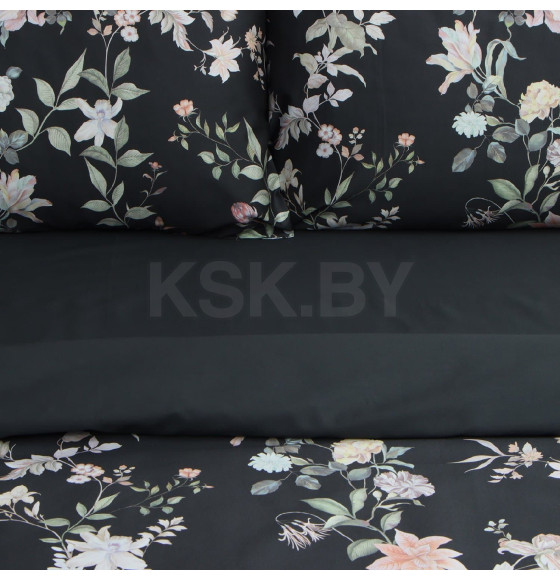 Постельное бельё Этель 2 сп Black flowers, 175х215 см, 200х214 см, 50х70 см -2 шт, мако-сатин 114г/м2 (9947013) 