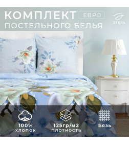 Постельное бельё "Этель" евро Кувшинки 200х217 см, 240х220 см, 70х70 см - 2 шт, 100% хлопок, бязь