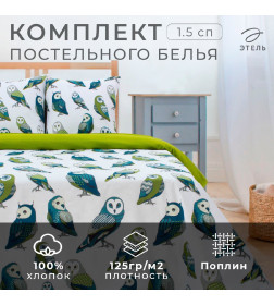 Постельное белье "Этель" 1.5 сп Совушки 143*215 см,150*214 см, 70*70 - 2 шт,поплин 125 г/м2 2588666
