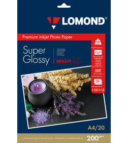 Фотобумага односторонняя Bright Super Glossy А4 200 г/м2 (20 листов) Lomond 1101112