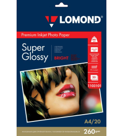 Фотобумага односторонняя Bright Super Glossy А4 260 г/м2 (20 листов) Lomond 1103101