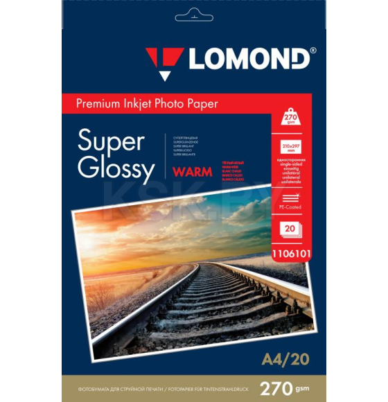 Фотобумага односторонняя Warm Super Glossy А4 270 г/м2 (20 листов) Lomond 1106101 (1106101) 