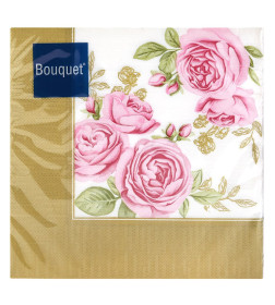 Салфетки декоративные 33 х 33 см, 3 слоя, (20 шт) "Розы в золотой рамке" Art Bouquet