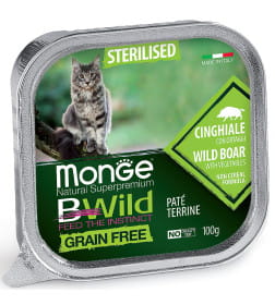 Влажный корм Monge Cat BWild GRAIN FREE для стерилизованных кошек, беззерновой, из кабана с овощами, ламистер 100 г