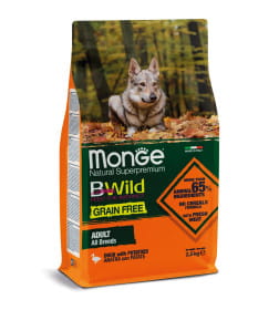 Сухой корм Monge Dog BWild GRAIN FREE для взрослых собак, беззерновой, утка с картофелем 2,5кг