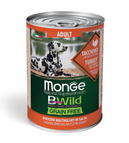 Влажный корм Monge Dog BWild GRAIN FREE для взрослых собак, из индейки с тыквой и кабачками, консервы 400 г