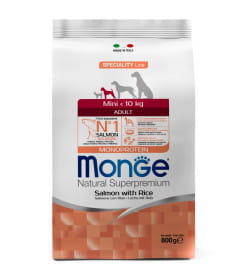 Сухой корм Monge Dog Speciality Line Monoprotein Mini для взрослых собак мелких пород, из лосося с рисом 800гр