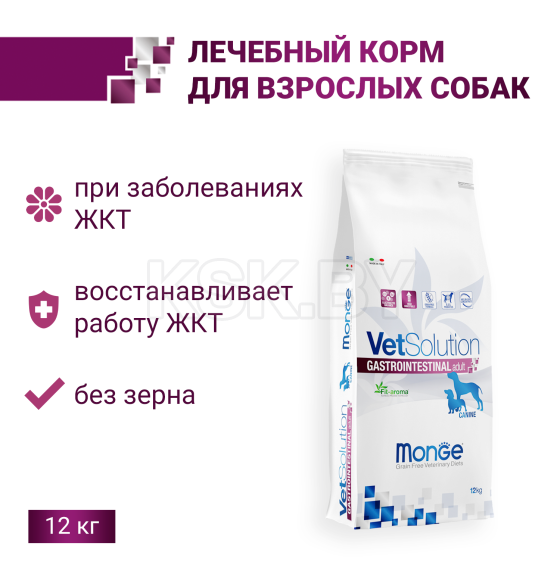 Ветеринарная диета Monge VetSolution Dog Gastrointestinal Гастроинтестинал для собак при заболеваниях ЖКТ 12кг (70081054) 