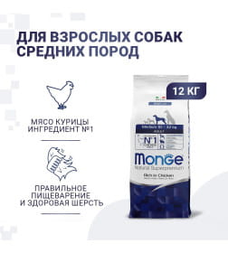 Сухой корм Monge Dog Daily Line Medium для взрослых собак средних пород, из курицы 12кг