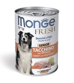 Влажный корм Monge Dog Fresh Chunks in Loaf для пожилых собак, мясной рулет из индейки с овощами, консервы 400 г