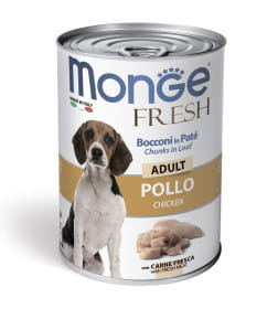 Влажный корм Monge Dog Fresh Chunks in Loaf для взрослых собак, мясной рулет из курицы, консервы 400 г