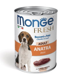 Влажный корм Monge Dog Fresh Chunks in Loaf для взрослых собак, мясной рулет из утки, консервы 400 г