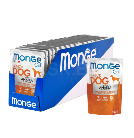 Влажный корм Monge Dog Grill Senior для пожилых собак, из утки, паучи 100 г (70013185) 