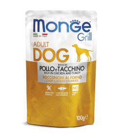 Влажный корм Monge Dog Grill для собак с курицей и индейкой, паучи 100 г