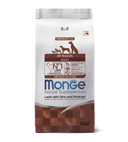 Сухой корм Monge Dog Speciality Line Monoprotein для взрослых собак всех пород, из ягненка с рисом и картофелем 2,5кг