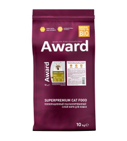 Сухой корм AWARD Hairball & Indoor для взрослых кошек для выведения шерсти с уткой и индейкой 10кг