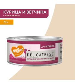 Влажный дополнительный корм Мнямс для кошек Курица с ветчиной в нежном желе 70 г