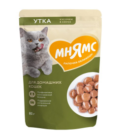 Влажный корм Мнямс Кусочки в соусе с уткой для домашних кошек 85г