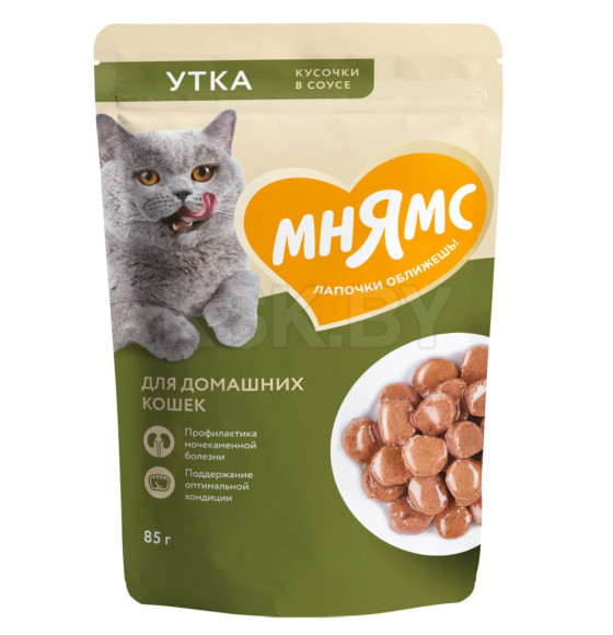 Влажный корм Мнямс Кусочки в соусе с уткой для домашних кошек 85г (540195) 