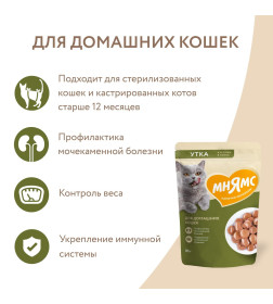 Влажный корм Мнямс Кусочки в соусе с уткой для домашних кошек 85г
