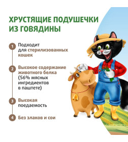 Лакомство Ферма кота Федора хрустящие подушечки для кошек и котят с паштетом из говядины 40 г