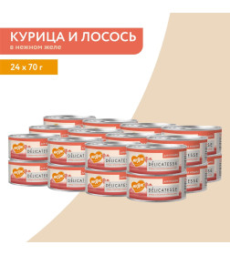 Влажный дополнительный корм Мнямс для кошек Курица с лососем в нежном желе 70 г