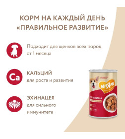 Влажный корм Мнямс Кусочки в соусе с телятиной для щенков всех пород «ПРАВИЛЬНОЕ РАЗВИТИЕ» 400 г