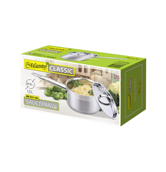 Ковш из нержавеющей стали с крышкой 16 см, 1,5 л, Mr-3511-16S, Maestro (Mr-3511-16S) 