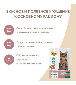 Лакомство Мнямс "Здоровые зубы" хрустящие подушечки для кошек с цыпленком 60 г