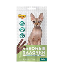 Лакомство Мнямс лакомые палочки 13,5 см для кошек с уткой и кроликом 3х5 г