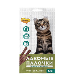 Лакомство Мнямс лакомые палочки 13,5 см для кошек с цыпленком и уткой 3х5 г