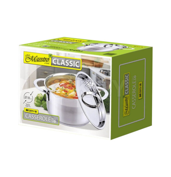 Кастрюля из нержавеющей стали 18 см, 2,0 л, Mr-3511-18, Maestro (Mr-3511-18) 