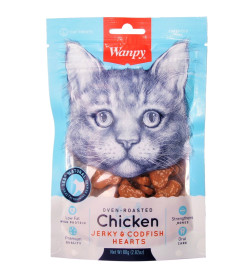 Лакомство для кошек Wanpy Cat «сердечки» из курицы с треской 80 г