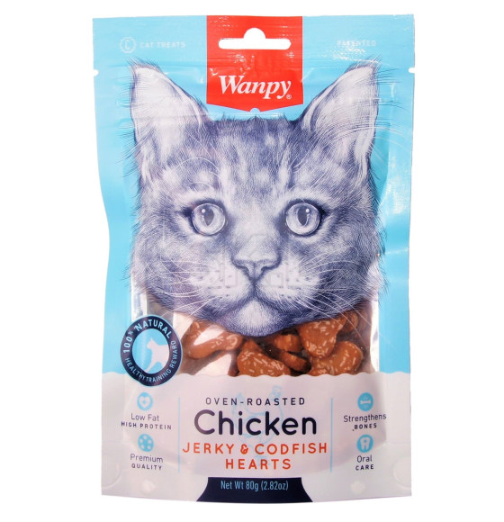 Лакомство для кошек Wanpy Cat «сердечки» из курицы с треской 80 г (CC-10S) 