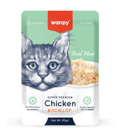 Пауч для кошек Wanpy Cat "Кусочки курицы и гребешки" 85 г