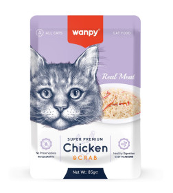 Пауч для кошек Wanpy Cat "Кусочки курицы и краб" 85 г