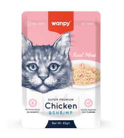 Пауч для кошек Wanpy Cat "Кусочки курицы и креветки" 85 г