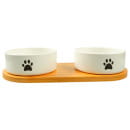 Миска Mr.Kranch Bamboo керамическая белая двойная на бамбуковой подставке 2х350 мл (MKR543745) 