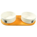 Миска Mr.Kranch Bamboo керамическая белая двойная на бамбуковой подставке 2х350 мл (MKR543745) 