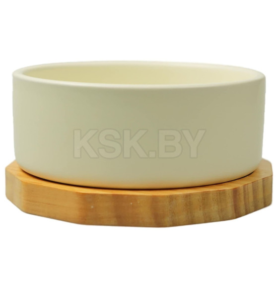 Миска Mr.Kranch Bamboo керамическая белая на бамбуковой подставке 860 мл (MKR542939) 