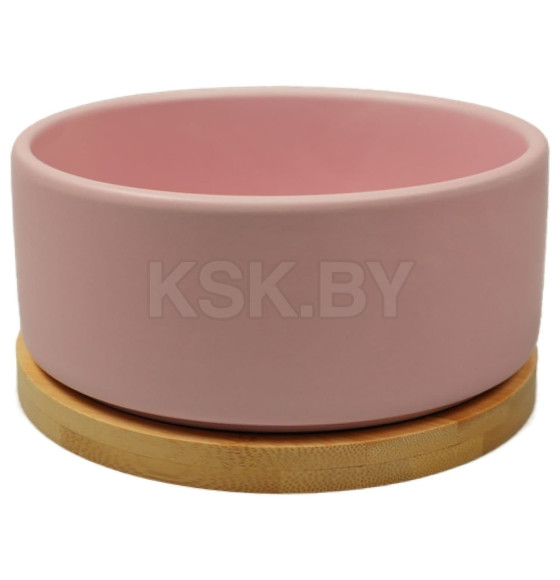 Миска Mr.Kranch Bamboo керамическая розовая на бамбуковой подставке 860 мл (MKR542946) 